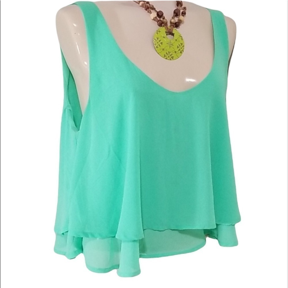 2/$30 Iris Los Angelos - Layered Chiffon Crop Top – Mint Green – Size M